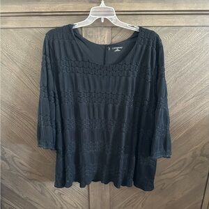Cathrine’s Black Double Layered Embroidered Lace Top 3/4 Sleeve Size 4X